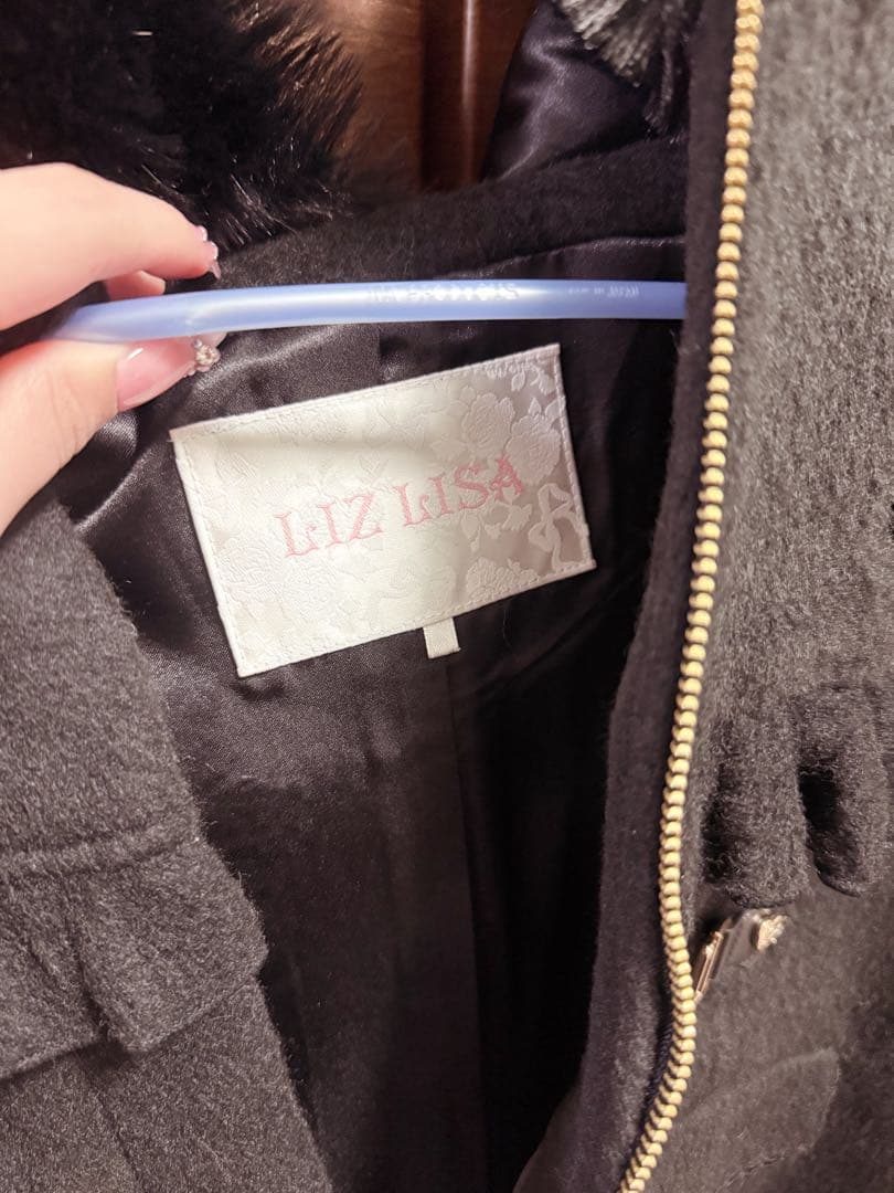 LIZLISA ビジューリボンショートフードコート　ブラック