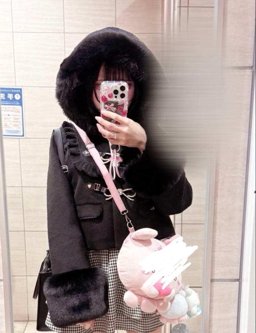 LIZLISA ビジューリボンショートフードコート　ブラック