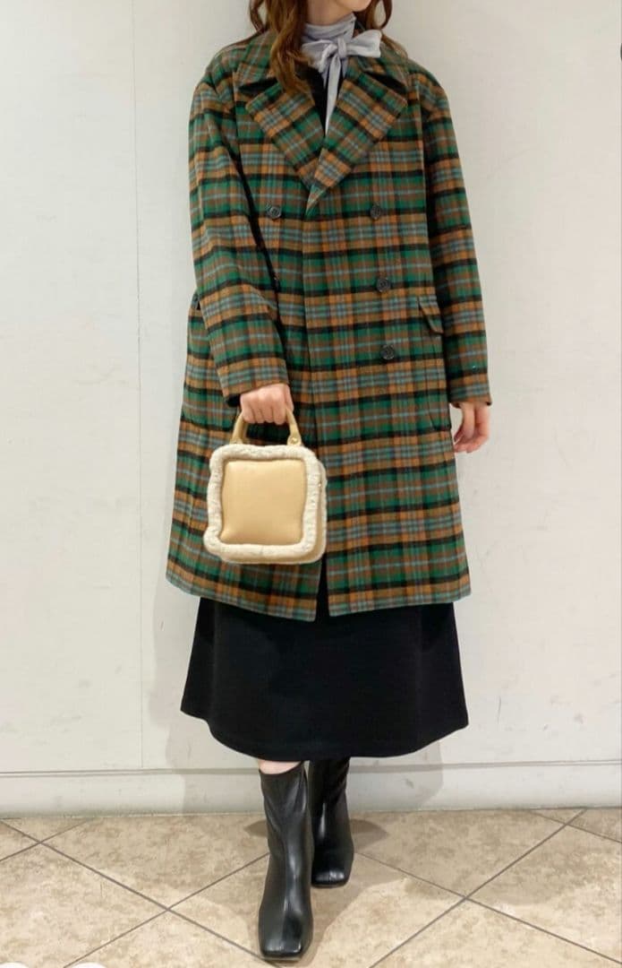 SLOBE IENA　マルチカラーチェックロングピーコート　38　美品✨